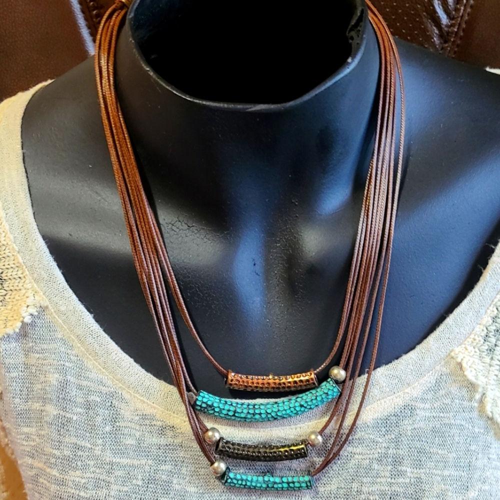 LEATHER STRANDS - FOUR - WITH PAINTED BEADS - WESTERN BEAUTY!